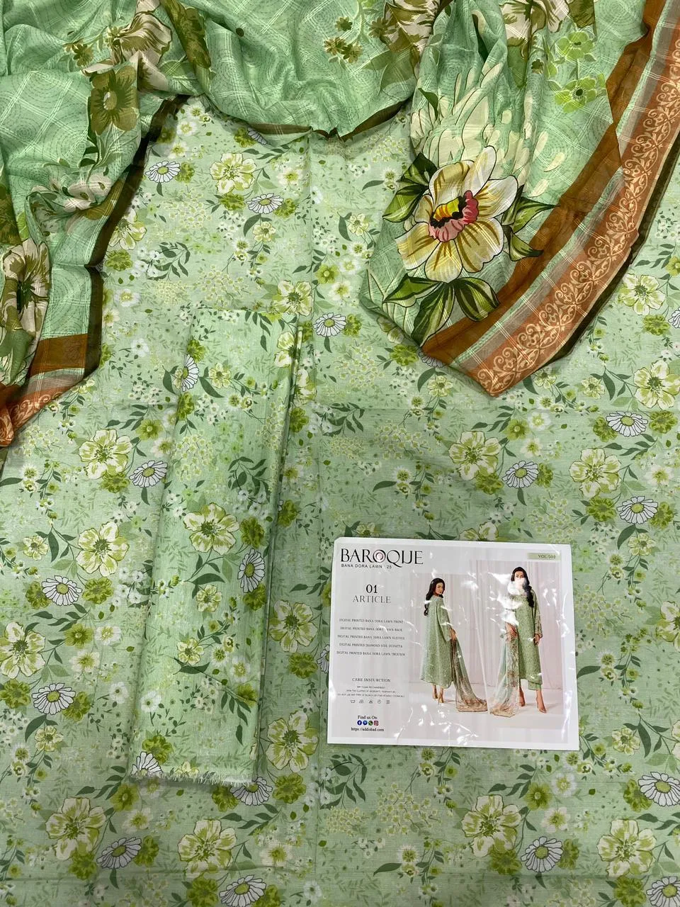 Pakistani Green Embroidered Kurta Set with Shawl