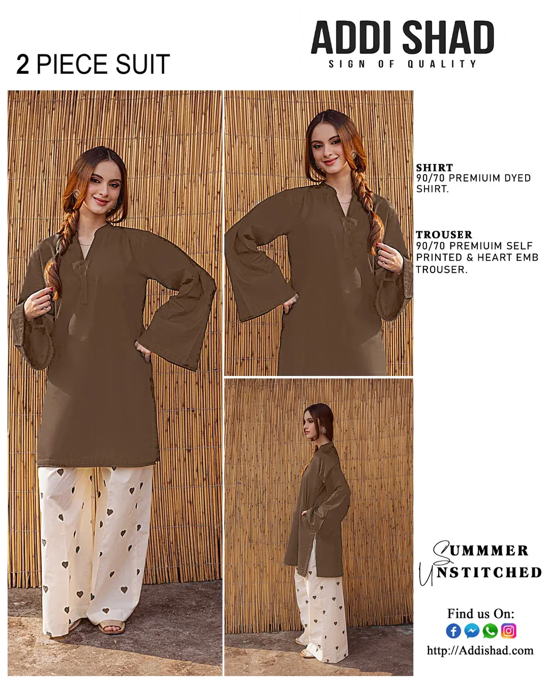 Women's Unstitched 2-Piece Suit Addi Shah Brown Lawn with Embroidered Trouser