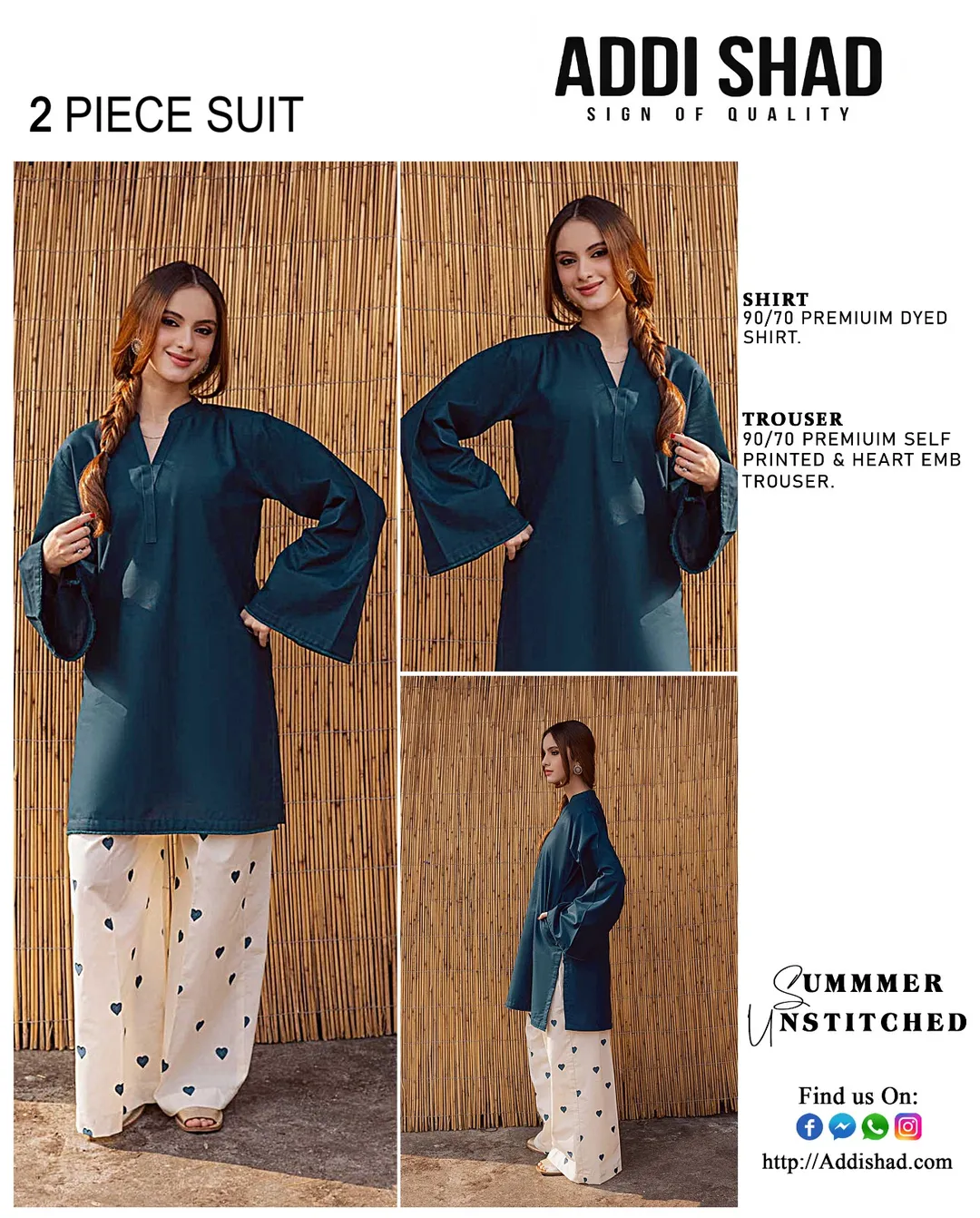 2 Piece Unstitched Suit Addi Shah Teal White Lawn