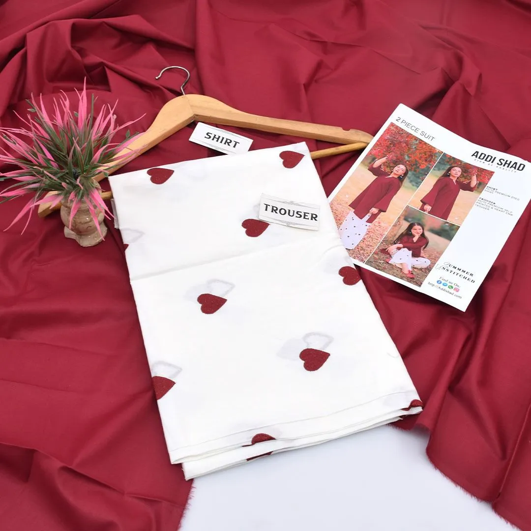 Women Maroon Lawn 2-Piece Unstitched Suit
