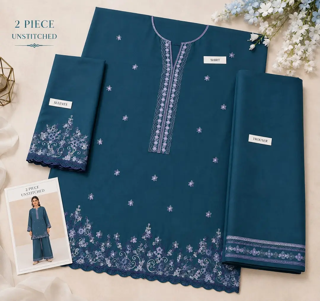 2 Pcs Women's Unstitched Embroidered Suit