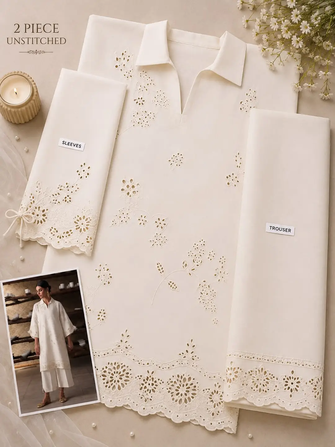 2 Pcs Women's Unstitched Embroidered Suit