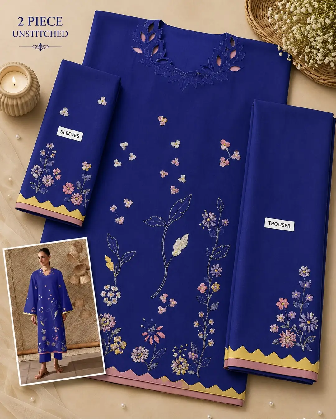 2 Pcs Women's Unstitched Embroidered Suit