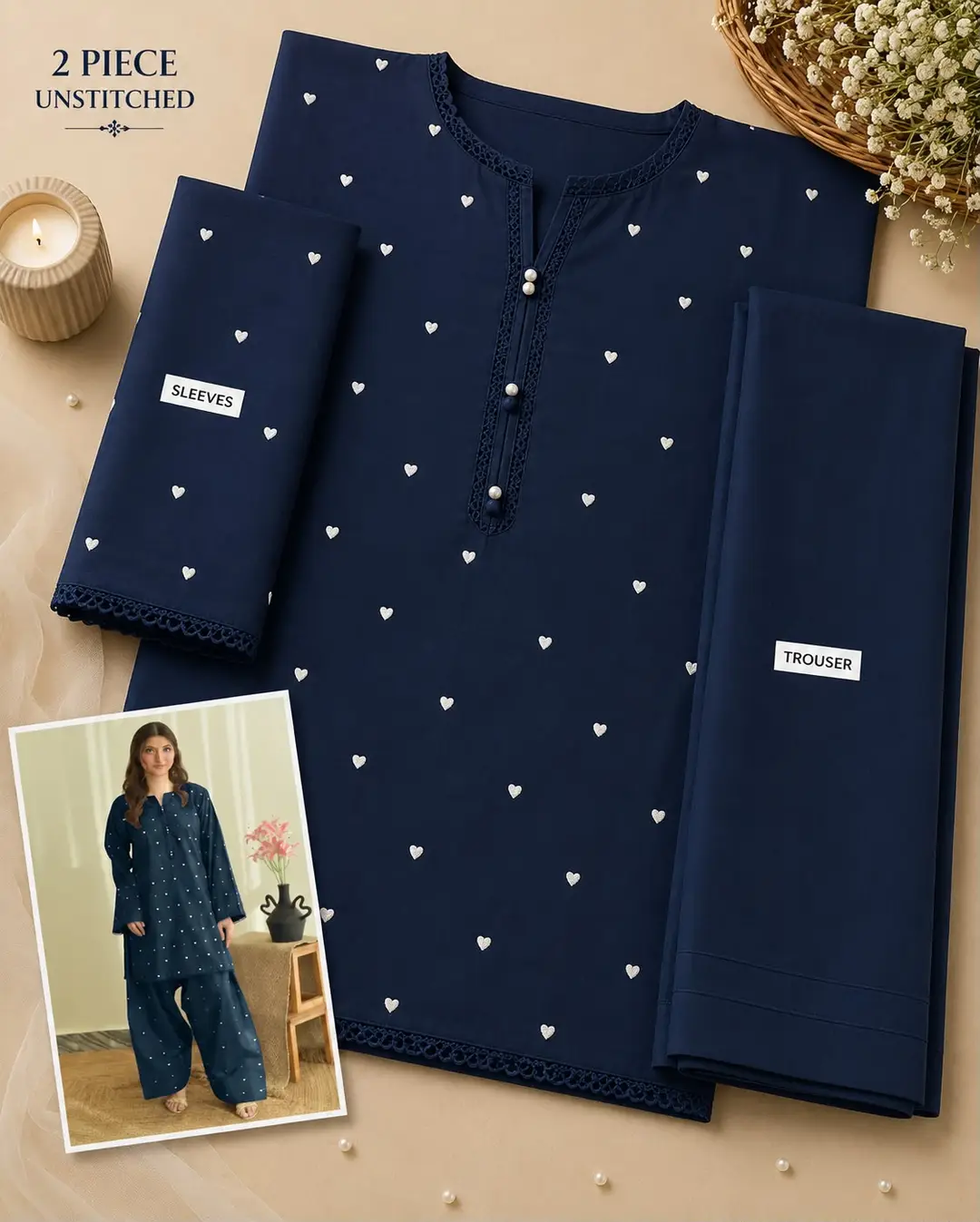 2 Pcs Women's Unstitched Embroidered Suit