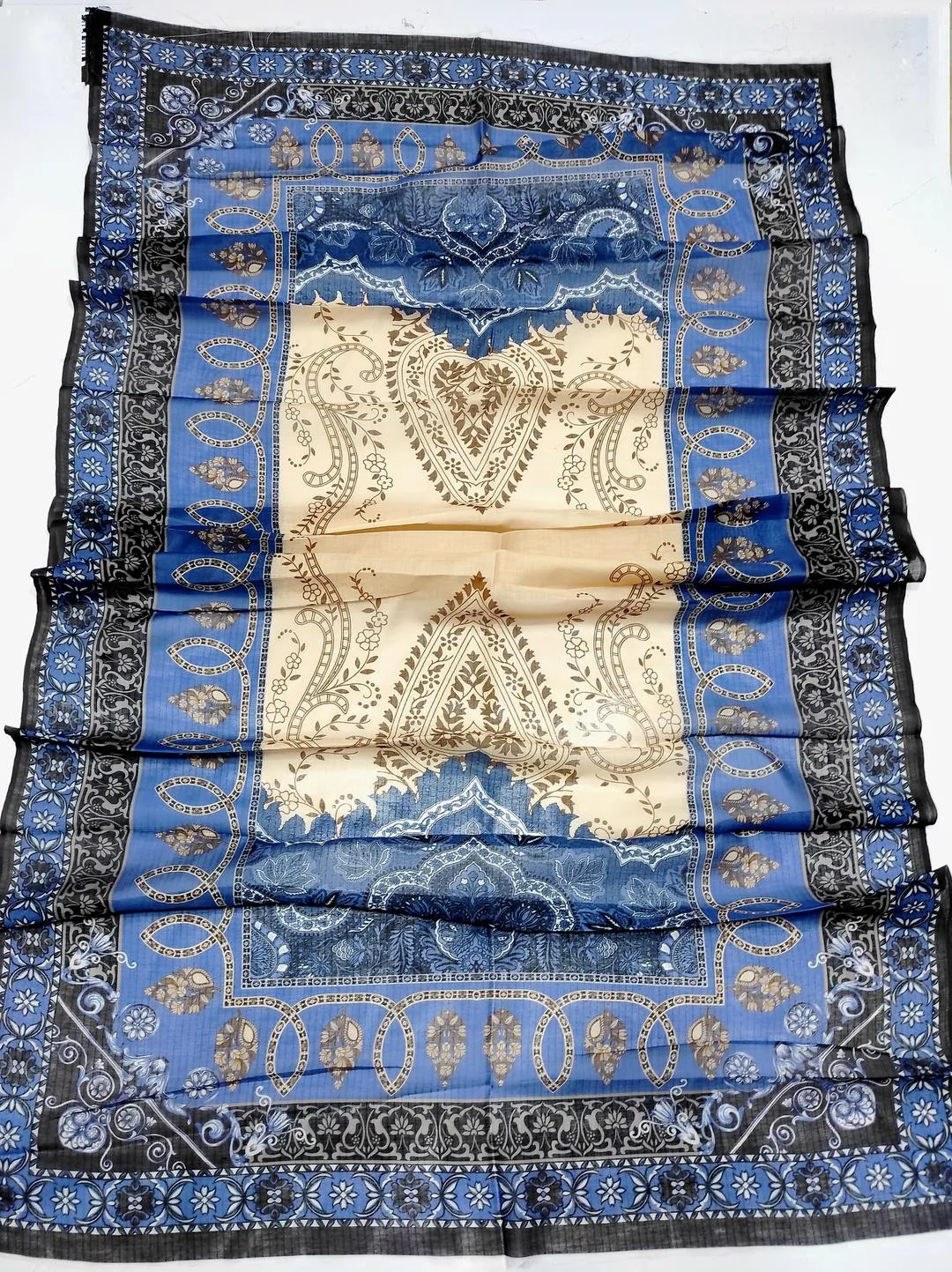 Pakistani Embroidered Lawn Suit Blue Beige 3 Pcs