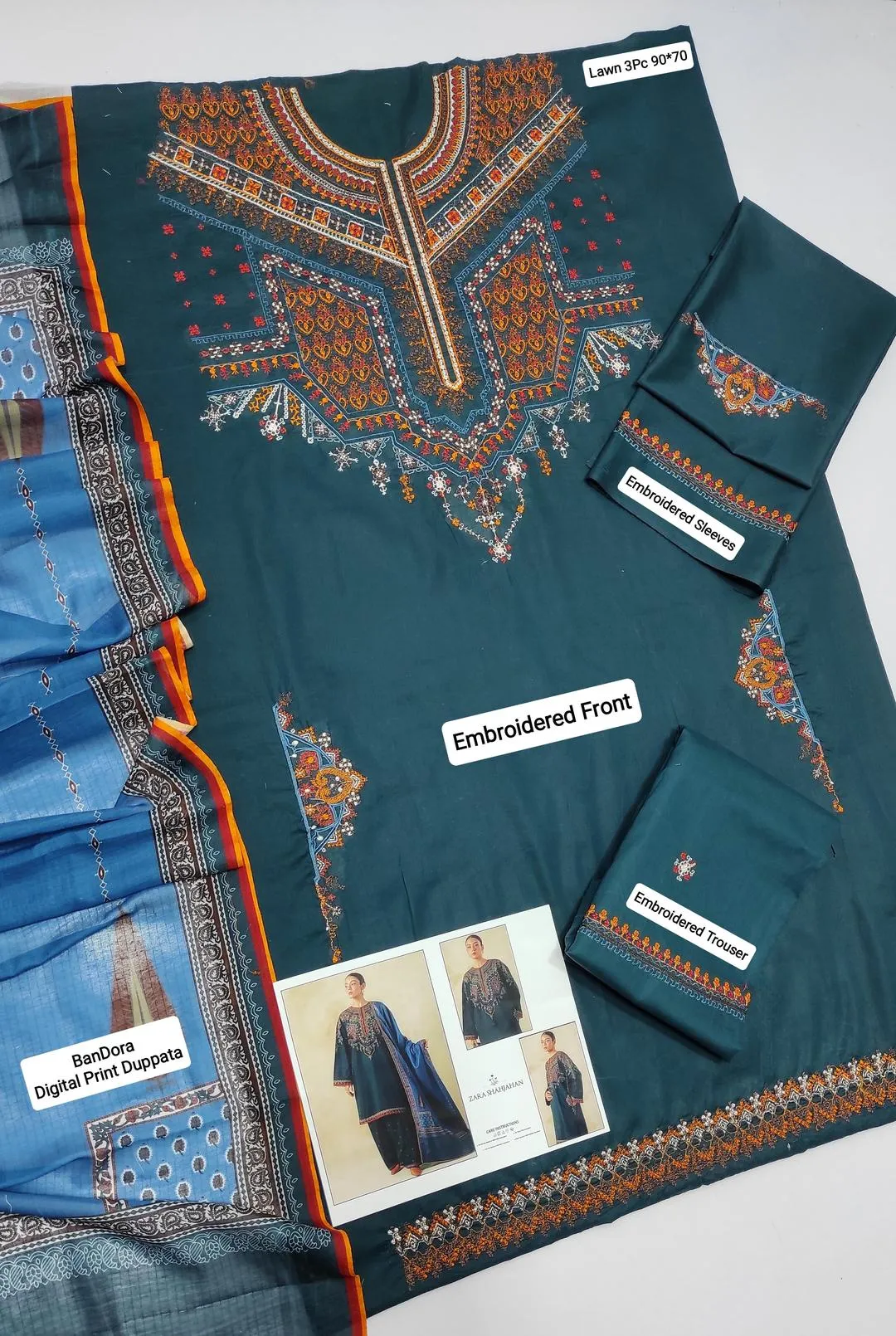 Pakistani Embroidered Kurta Set Navy Blue