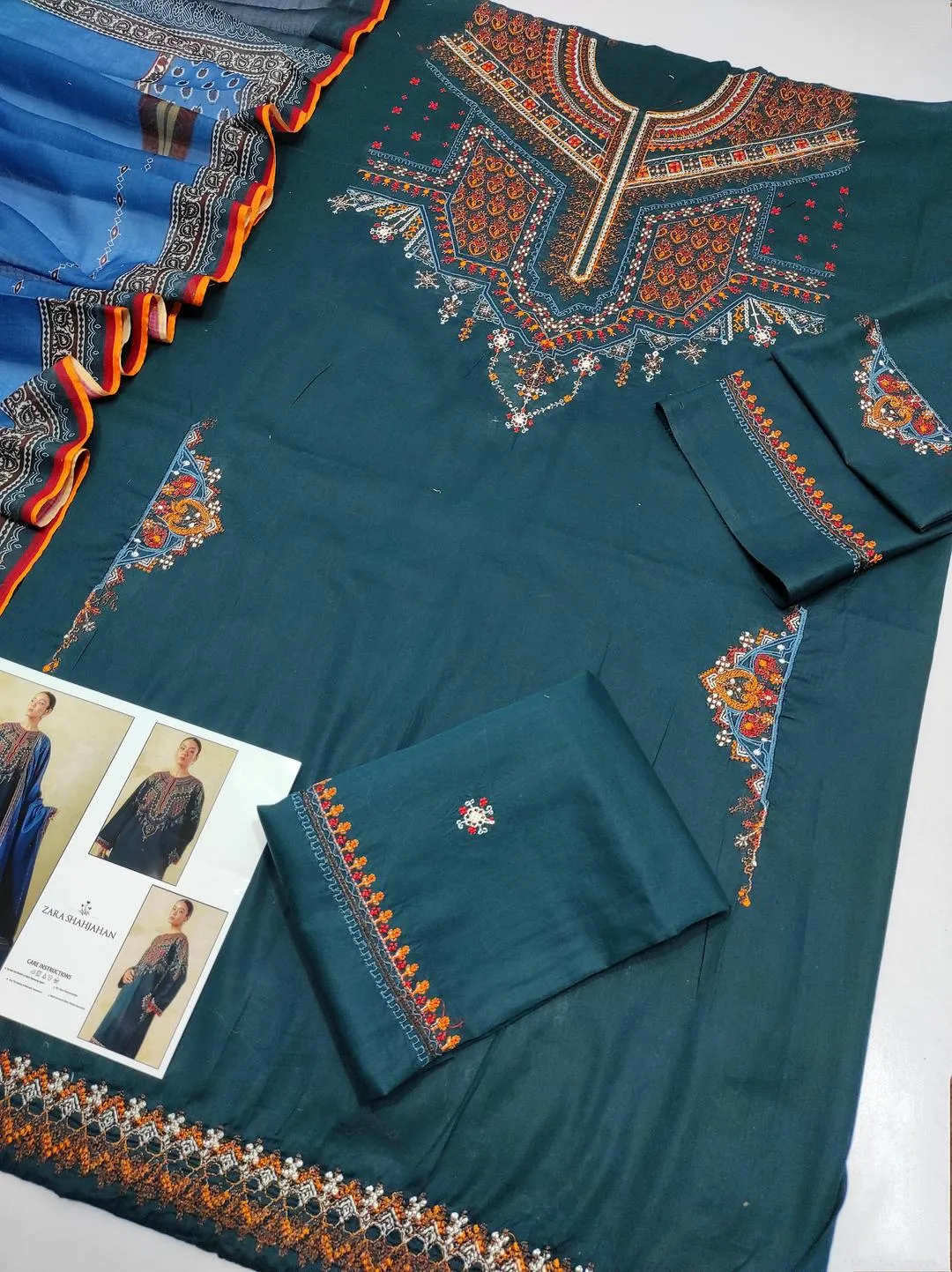 Pakistani Embroidered Kurta Set Navy Blue
