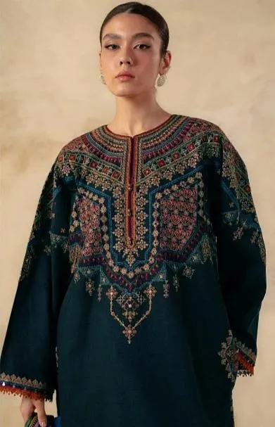Pakistani Embroidered Kurta Set Navy Blue
