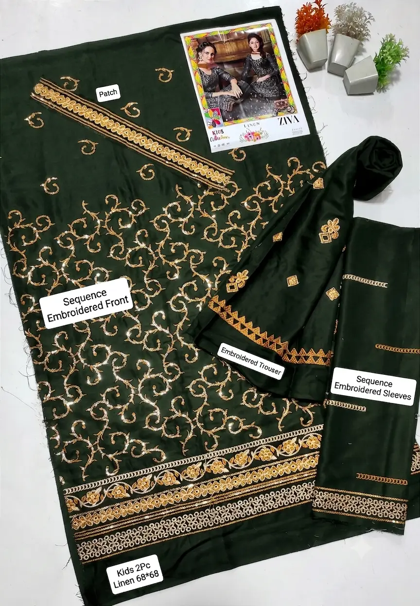 2 Pcs Girl's Lawn Embroidered Unstitched Suit