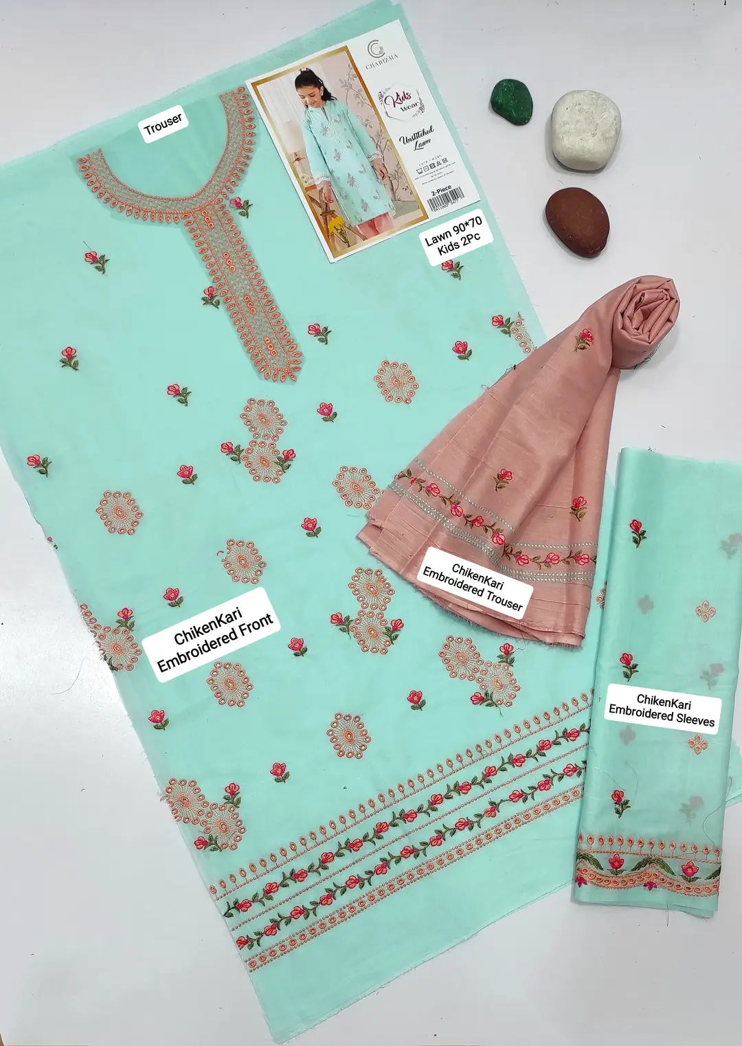 2 Pcs Girl's Lawn Embroidered Unstitched Suit