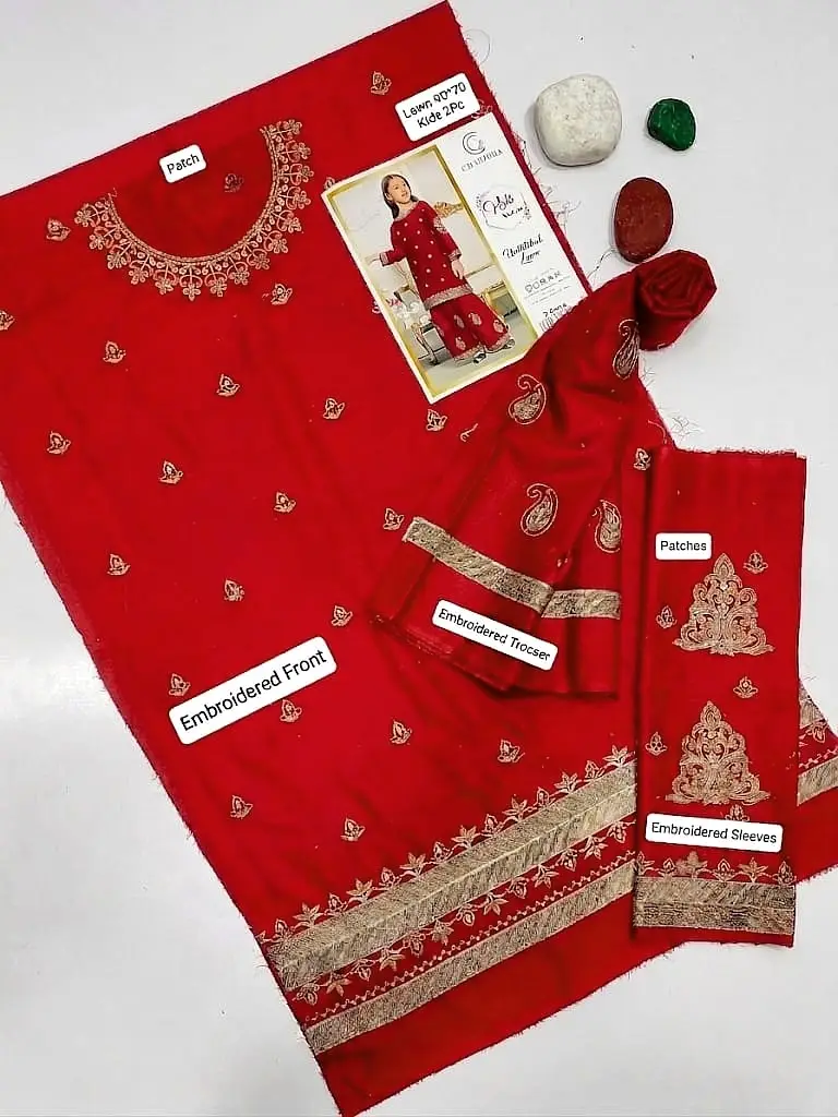 2 Pcs Girl's Lawn Embroidered Unstitched Suit