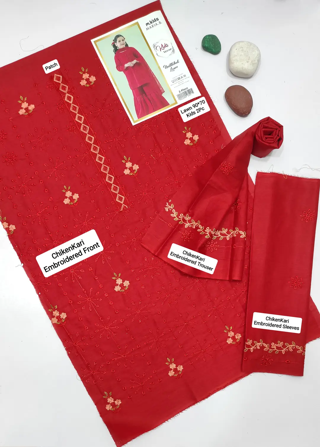 2 Pcs Girl's Lawn Embroidered Unstitched Suit