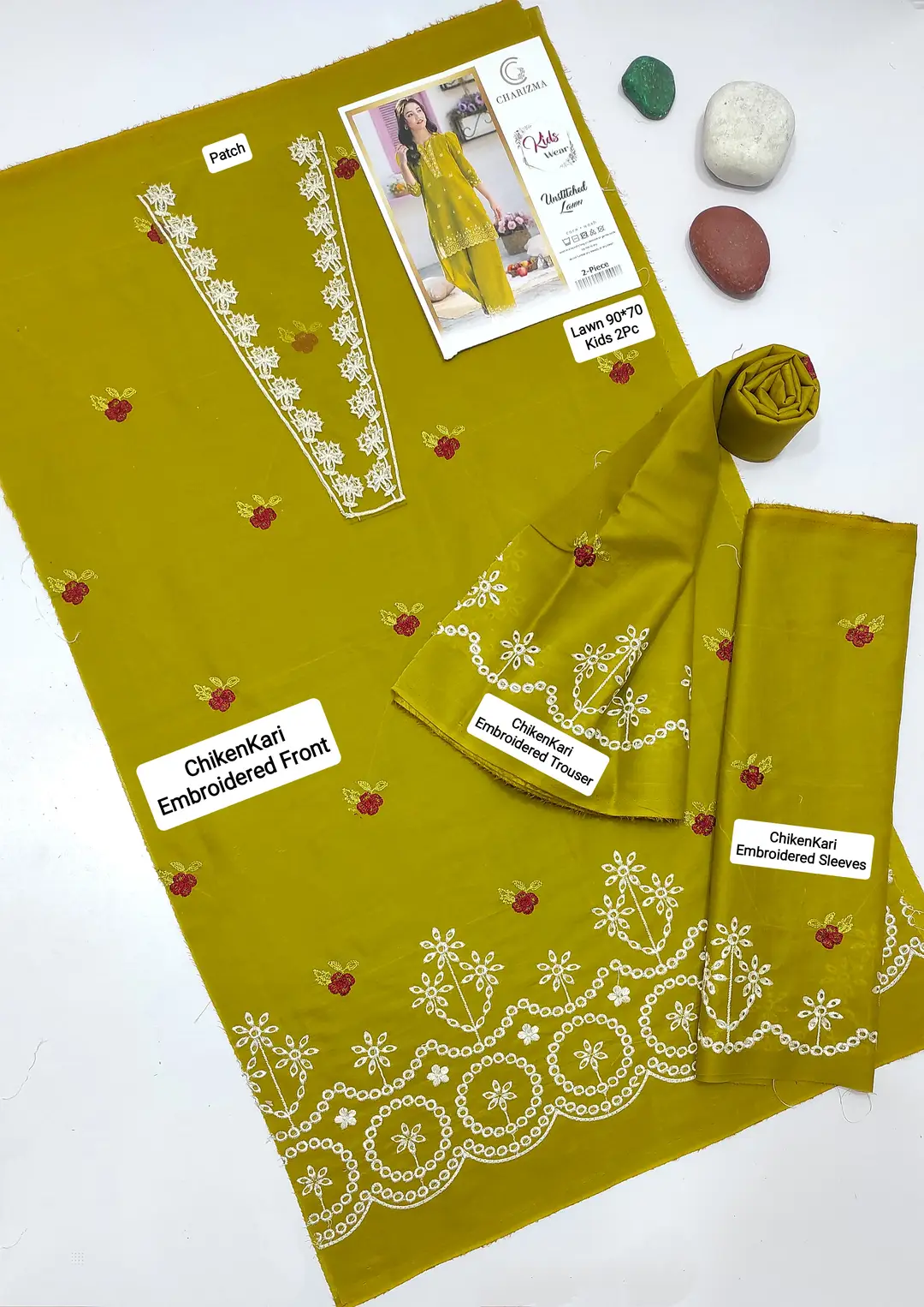 2 Pcs Girl's Lawn Embroidered Unstitched Suit