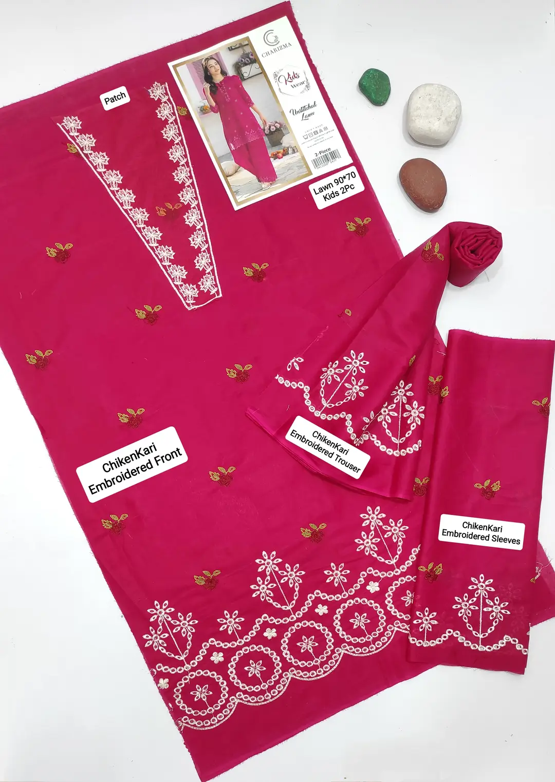 2 Pcs Girl's Lawn Embroidered Unstitched Suit