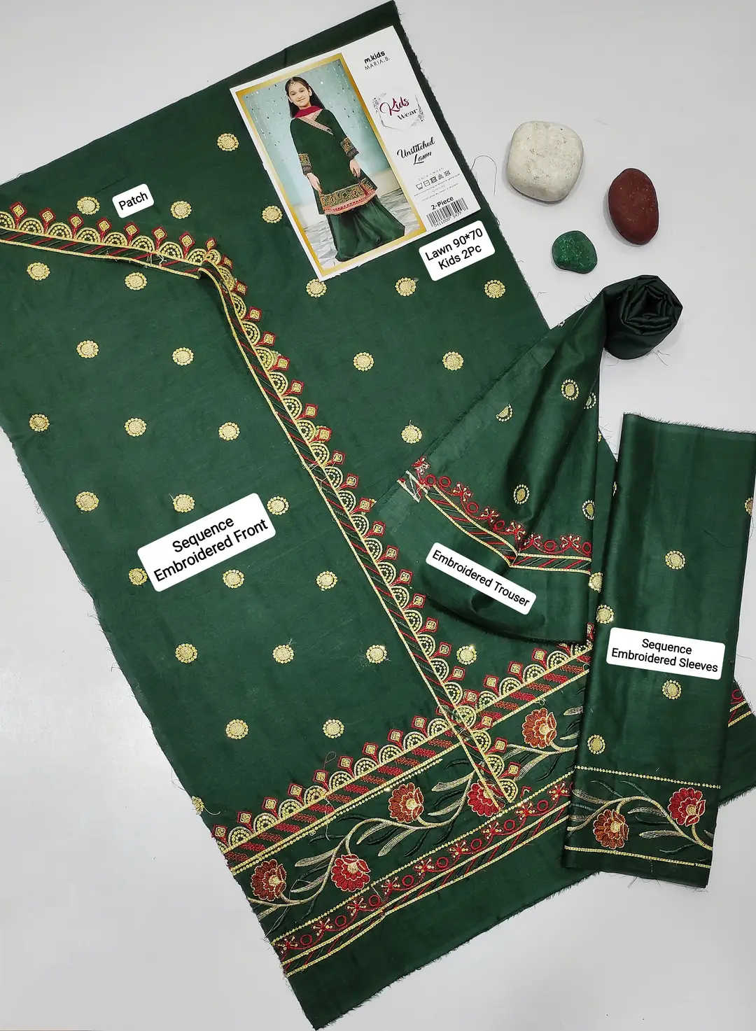 2 Pcs Girl's Lawn Embroidered Unstitched Suit