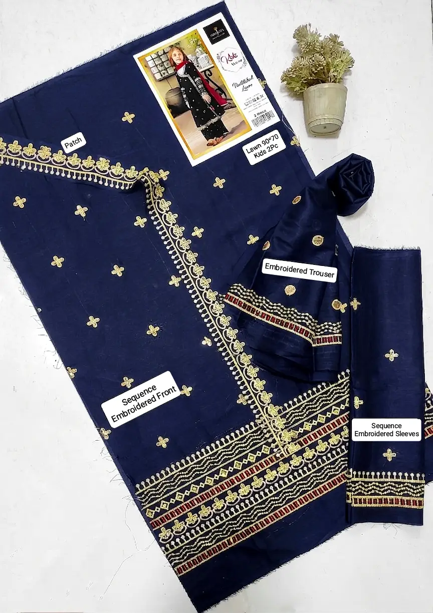 2 Pcs Girl's Lawn Embroidered Unstitched Suit