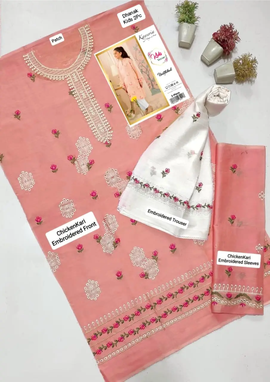 2 Pcs Girl's Dhanak Embroidered Unstitched Suit