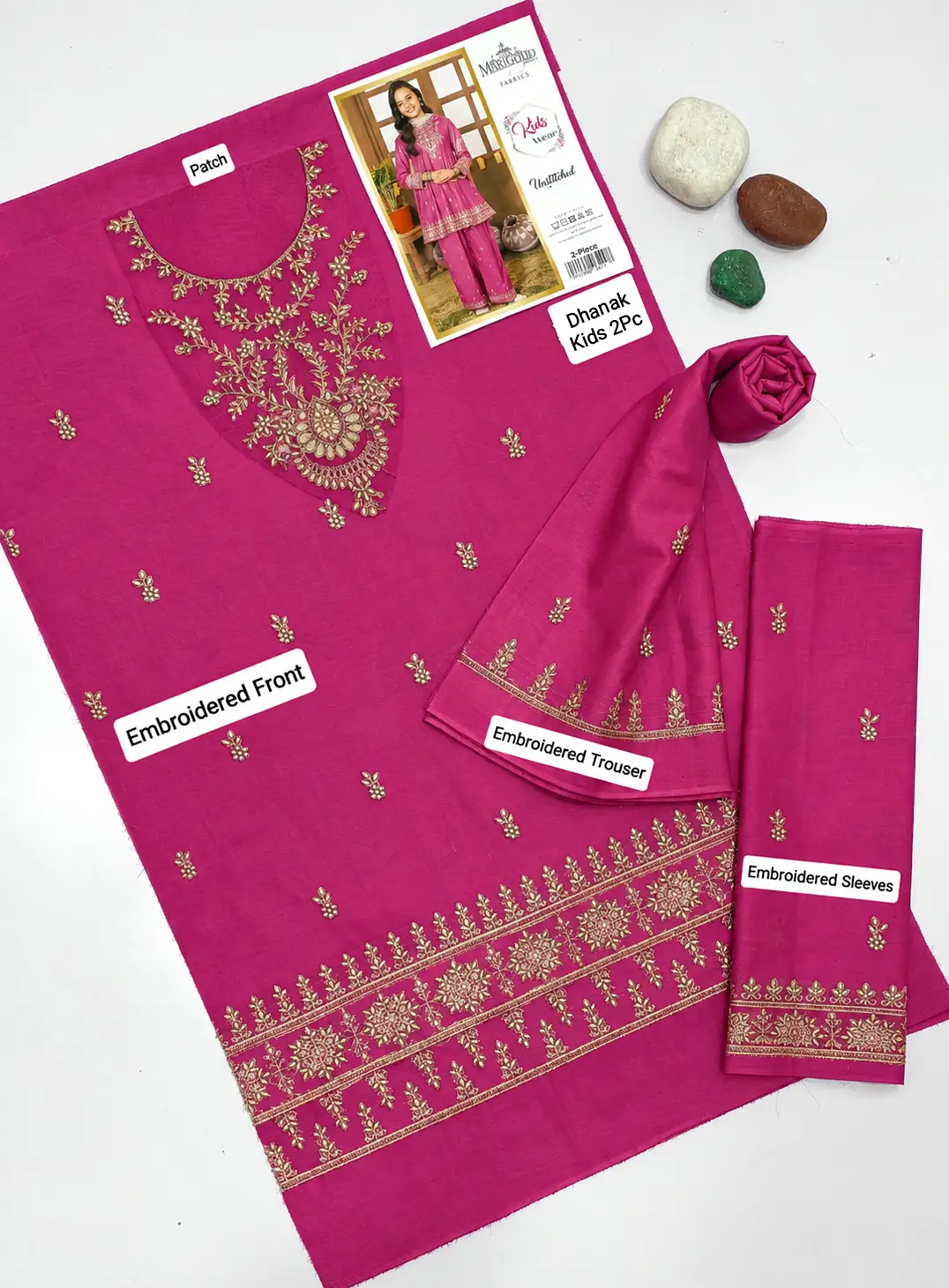2 Pcs Girl's Dhanak Embroidered Unstitched Suit