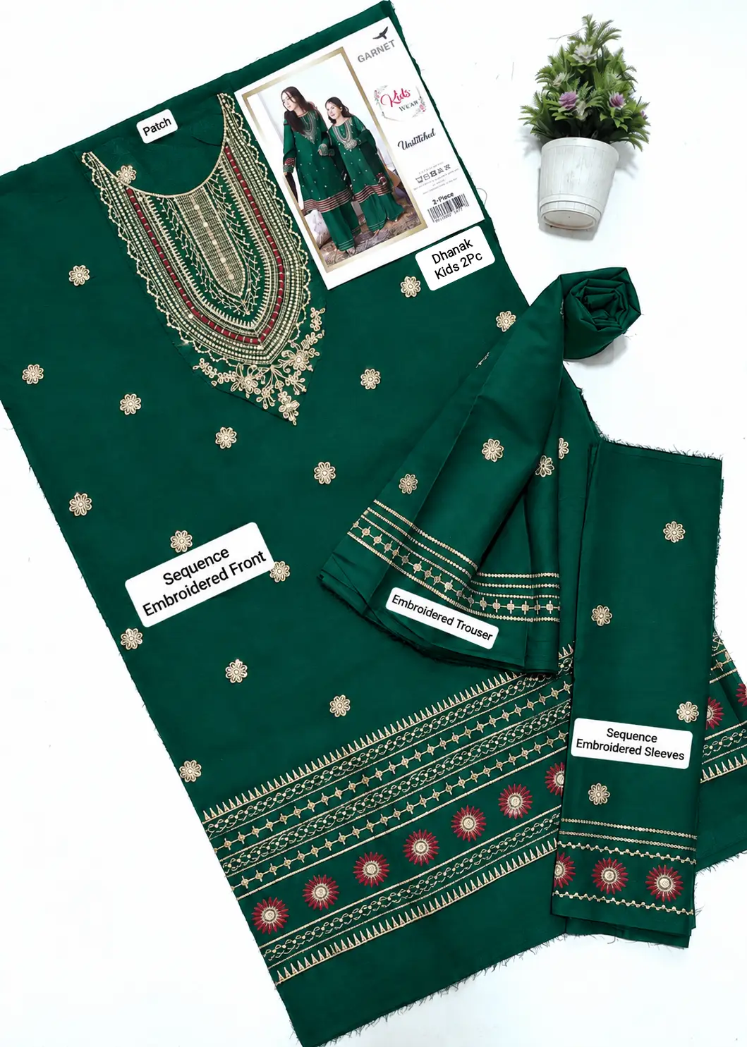 2 Pcs Girl's Dhanak Embroidered Unstitched Suit