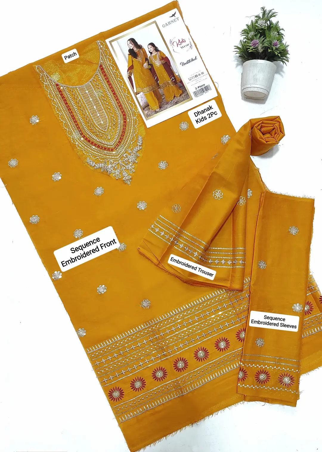 2 Pcs Girl's Dhanak Embroidered Unstitched Suit