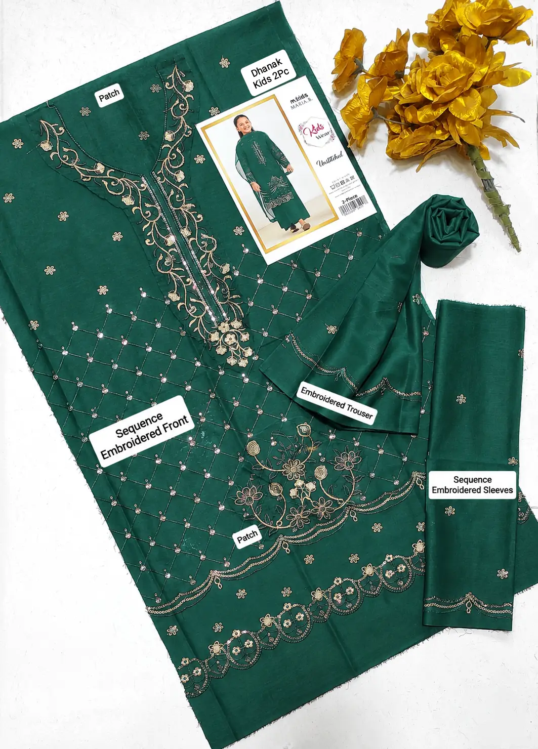 2 Pcs Girl's Dhanak Embroidered Unstitched Suit