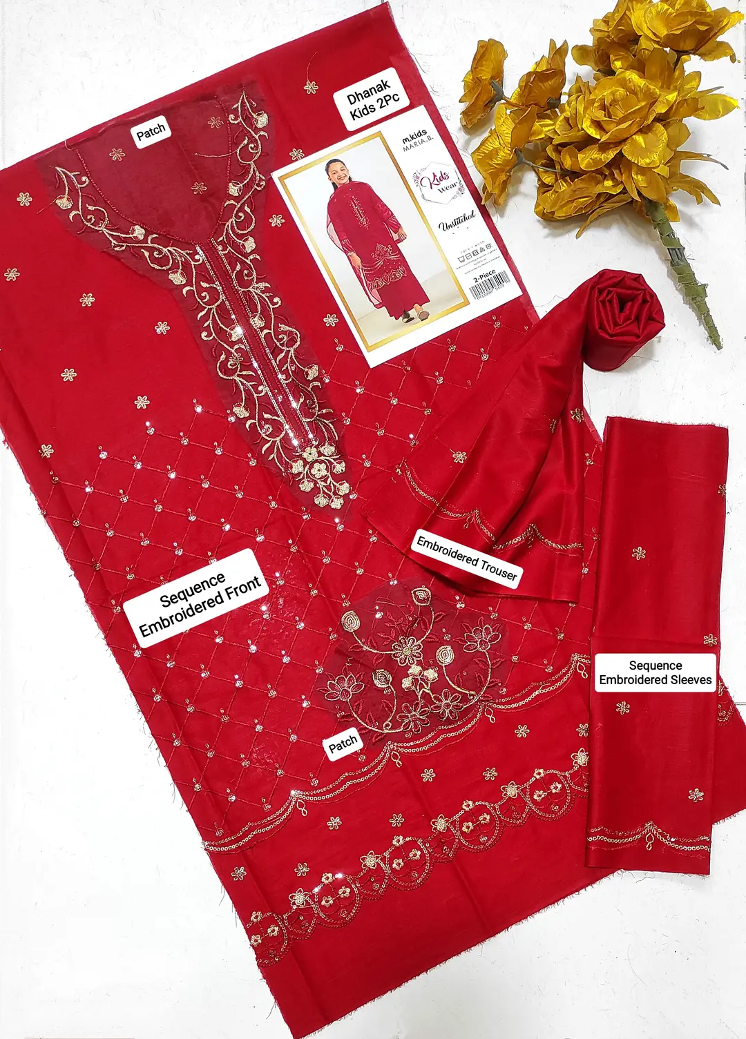 2 Pcs Girl's Dhanak Embroidered Unstitched Suit