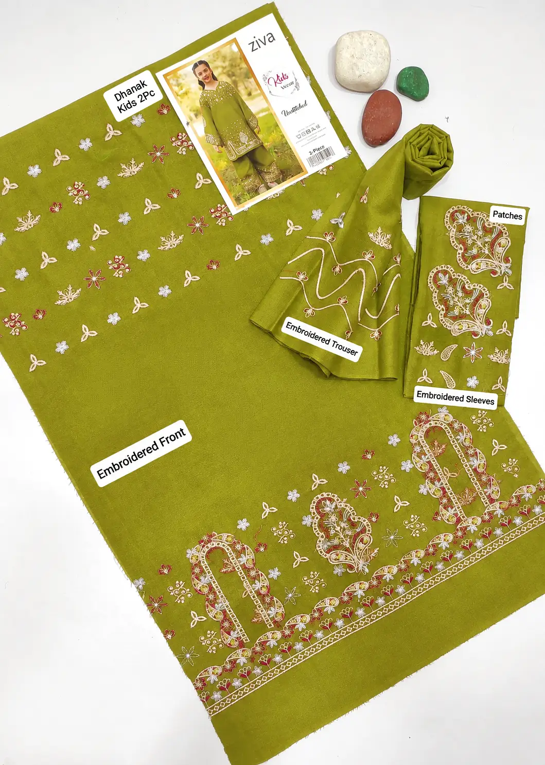 2 Pcs Girl's Dhanak Embroidered Unstitched Suit