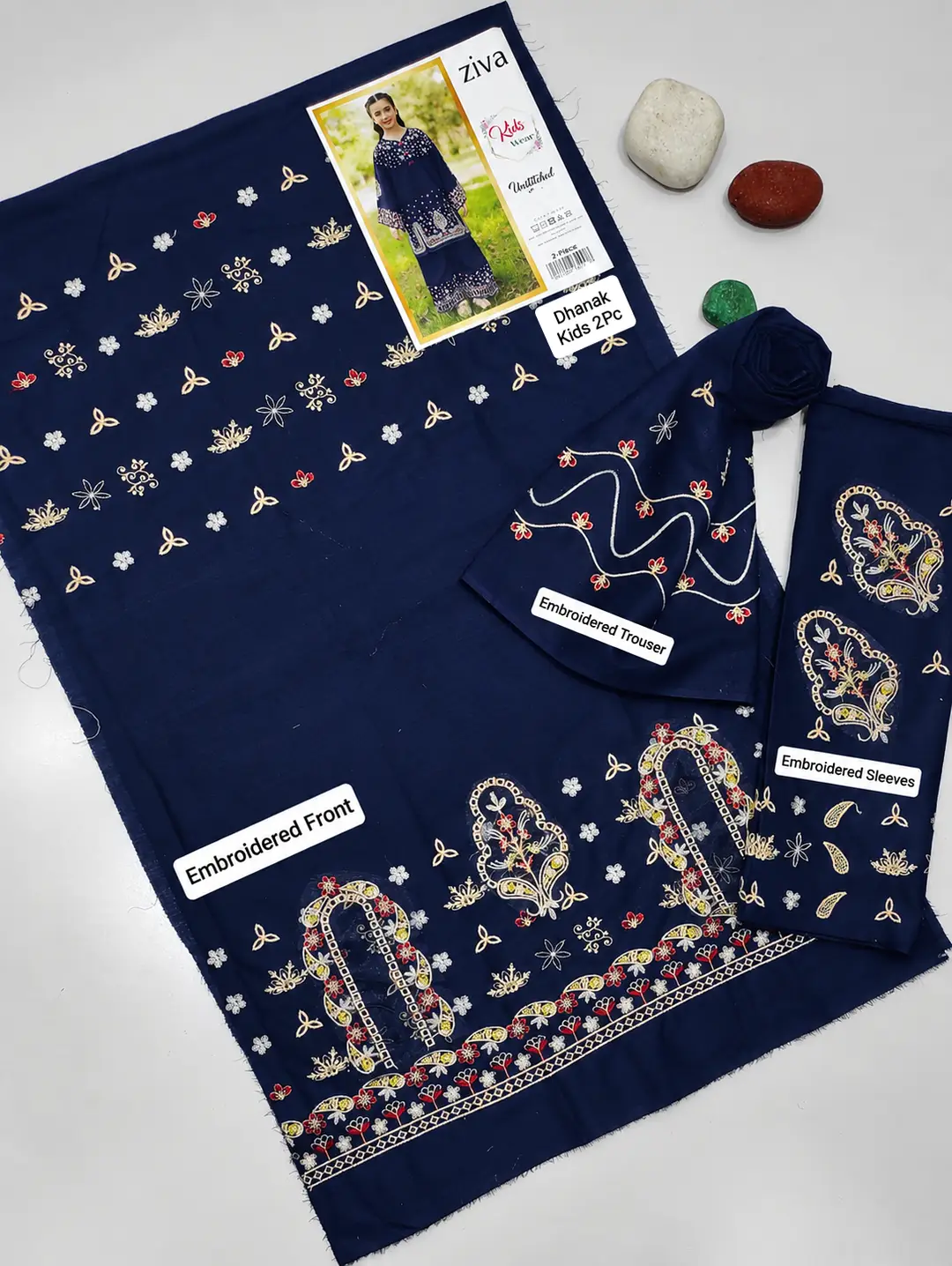 2 Pcs Girl's Dhanak Embroidered Unstitched Suit