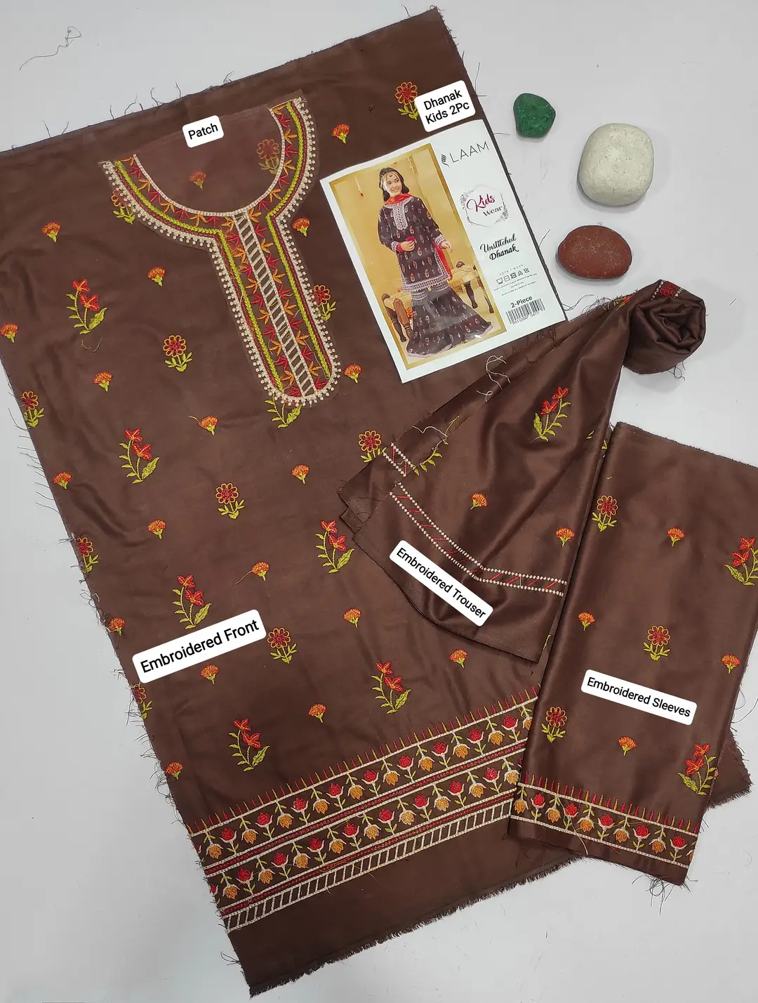 2 Pcs Girl's Dhanak Embroidered Unstitched Suit