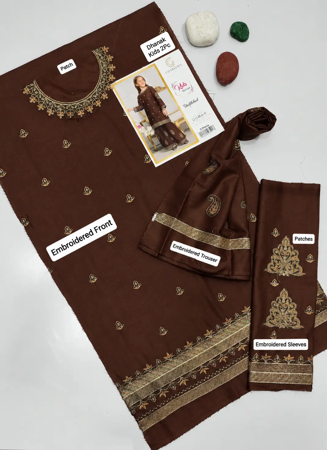 2 Pcs Girl's Dhanak Embroidered Unstitched Suit