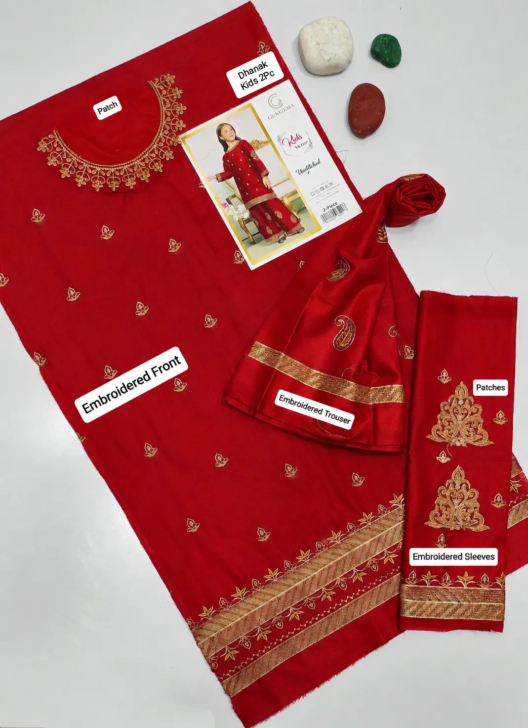 2 Pcs Girl's Dhanak Embroidered Unstitched Suit