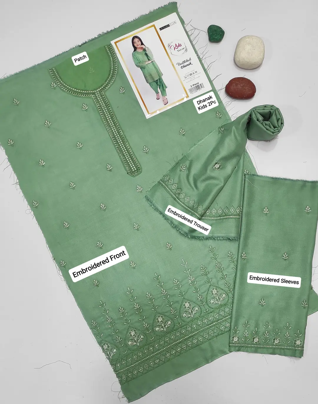 2 Pcs Girl's Dhanak Embroidered Unstitched Suit