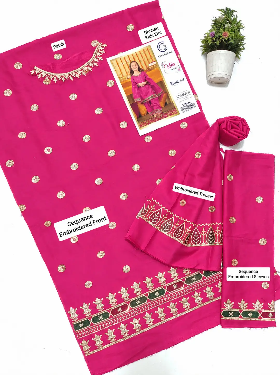 2 Pcs Girl's Dhanak Embroidered Unstitched Suit