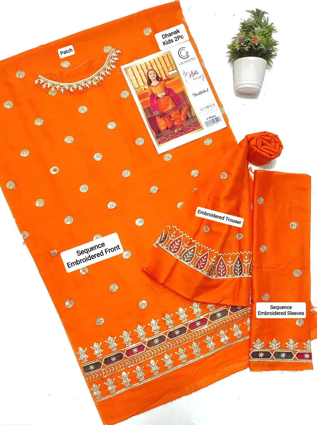 2 Pcs Girl's Dhanak Embroidered Unstitched Suit