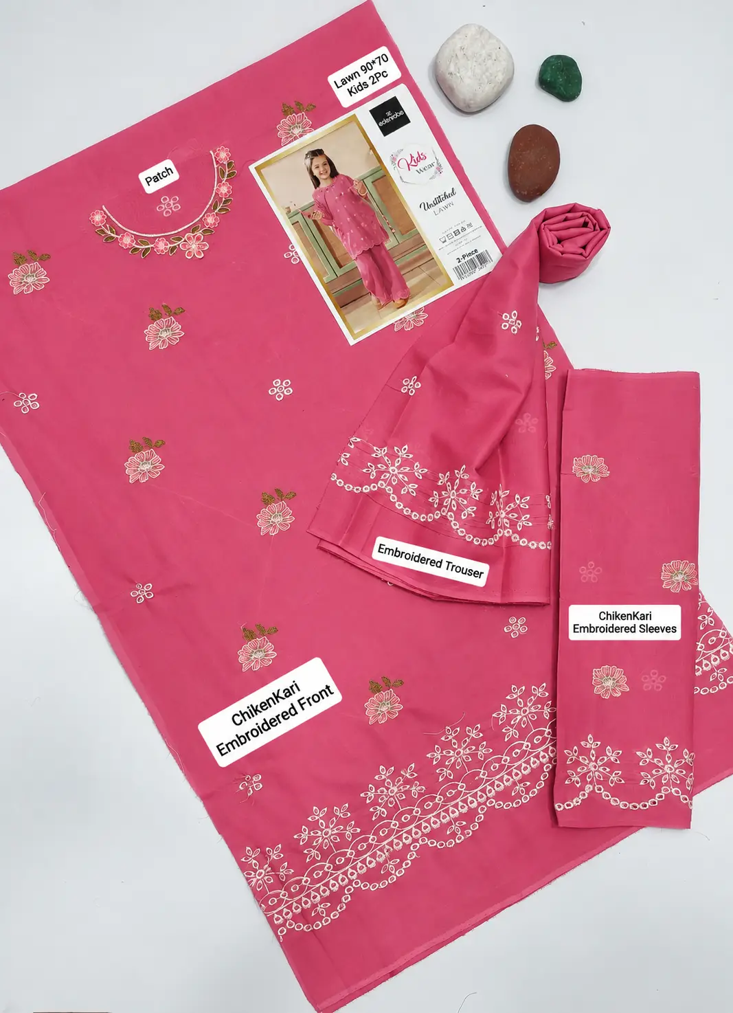 2 Pcs Girl's Dhanak Embroidered Unstitched Suit