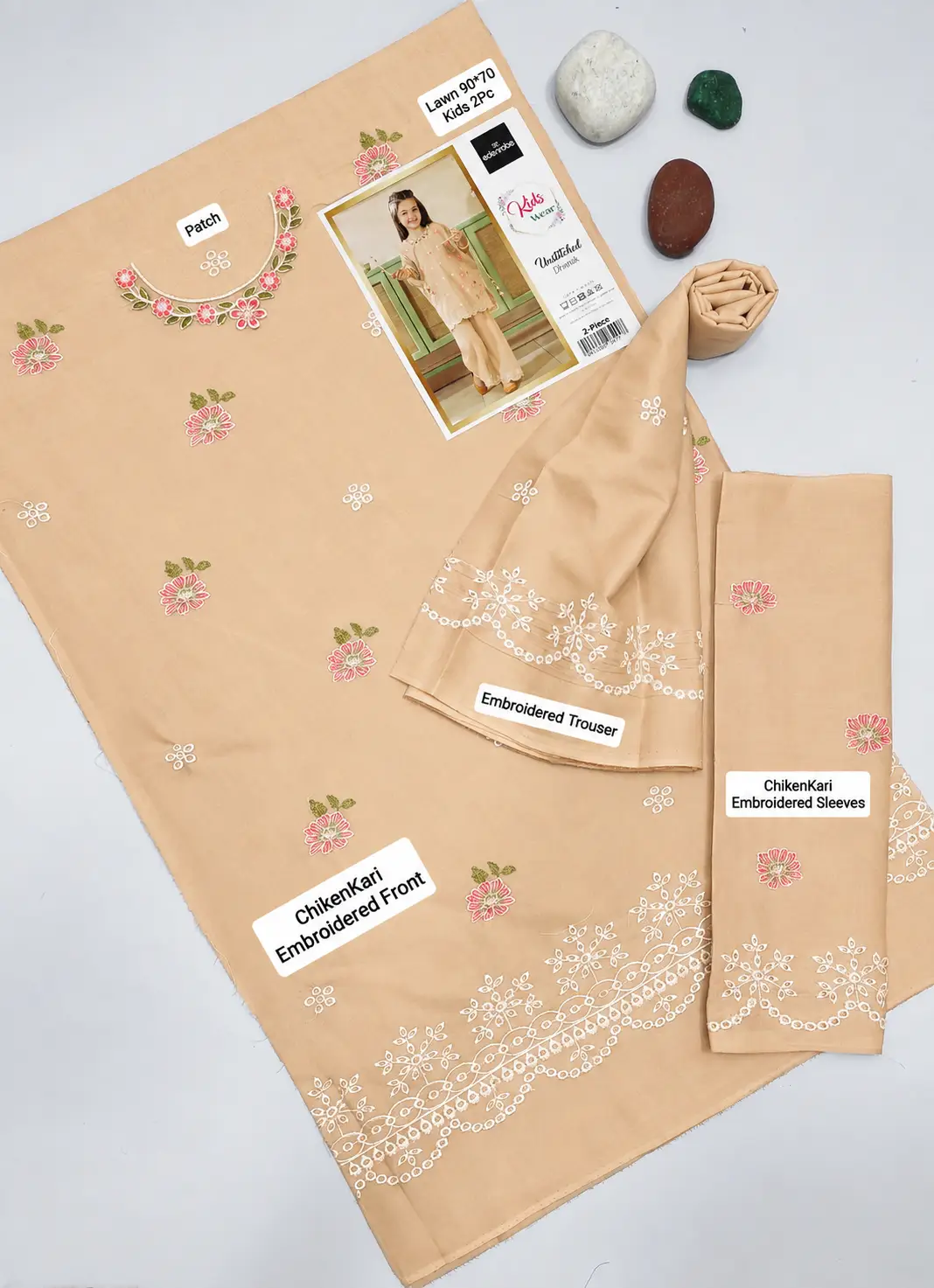 2 Pcs Girl's Dhanak Embroidered Unstitched Suit