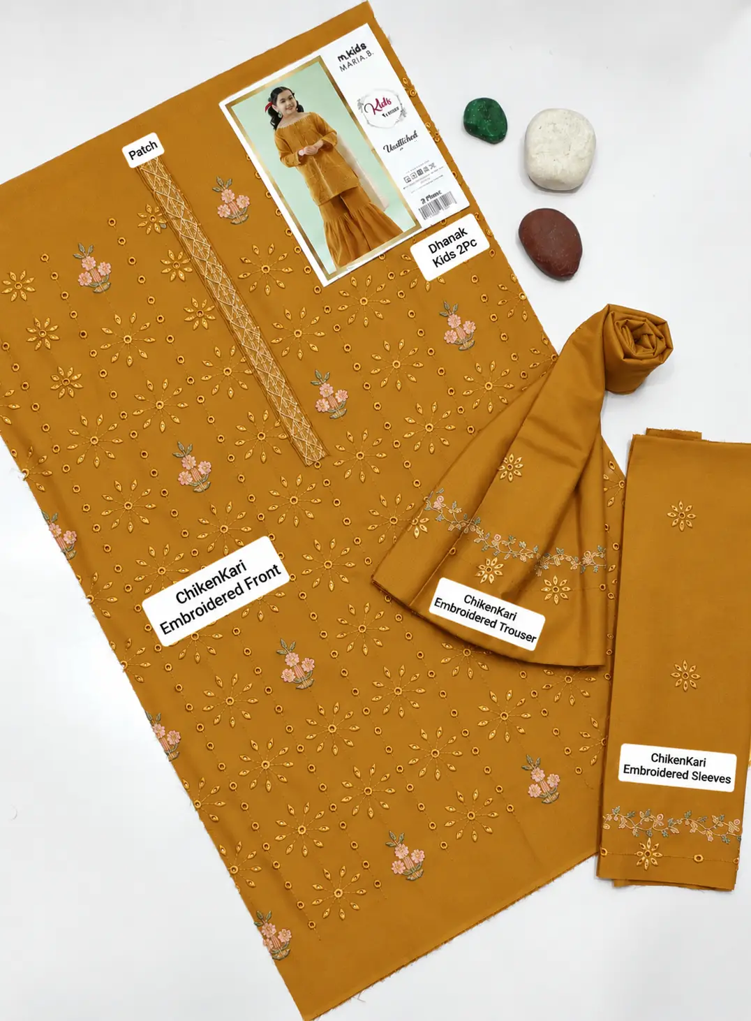 2 Pcs Girl's Dhanak Embroidered Unstitched Suit