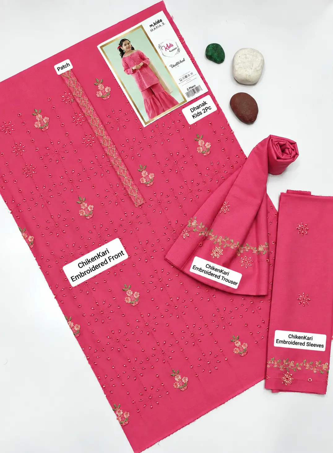 2 Pcs Girl's Dhanak Embroidered Unstitched Suit