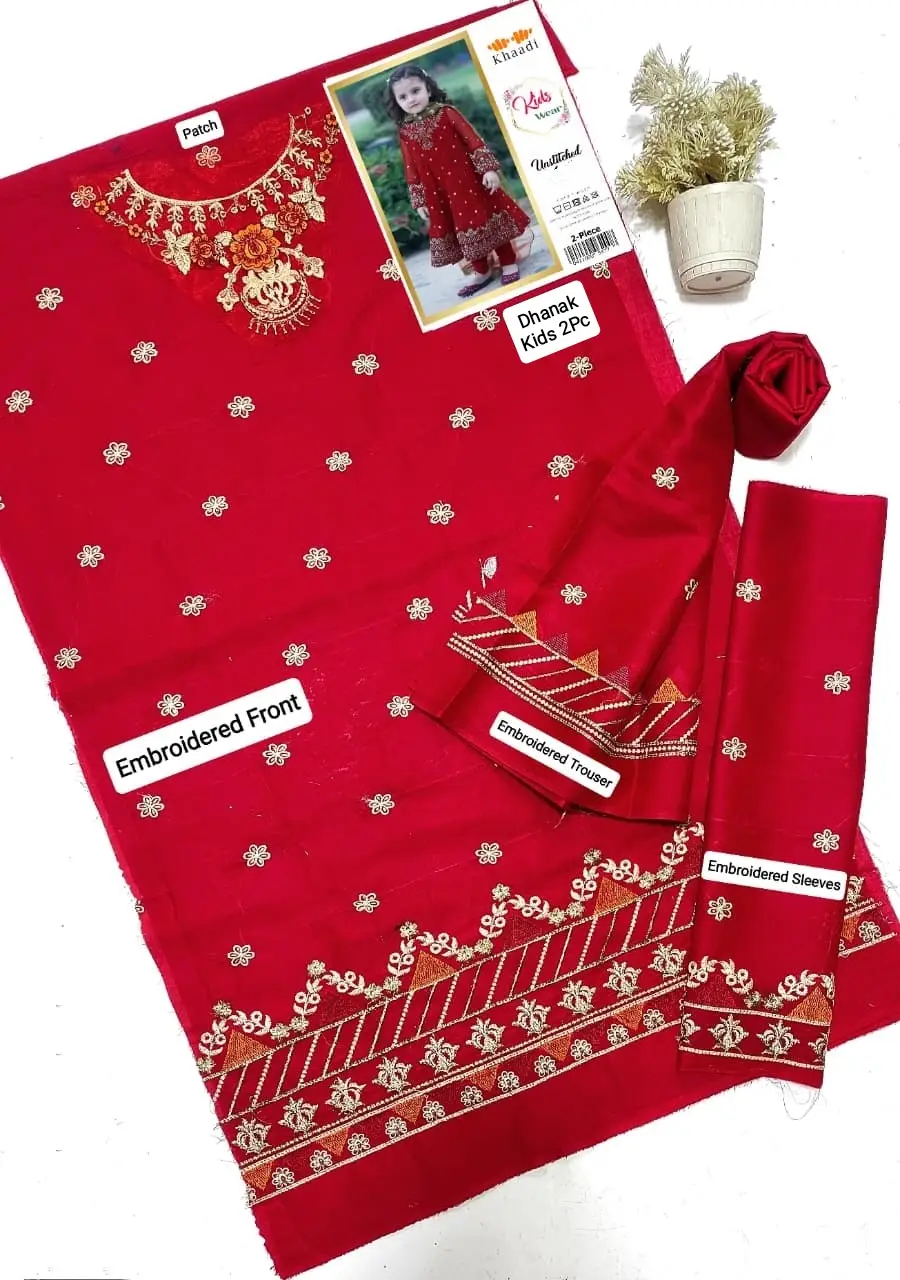 2 Pcs Girl's Dhanak Embroidered Unstitched Suit