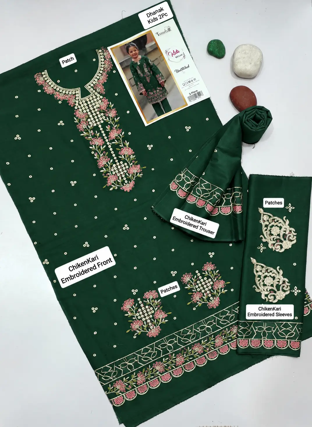 2 Pcs Girl's Dhanak Embroidered Unstitched Suit