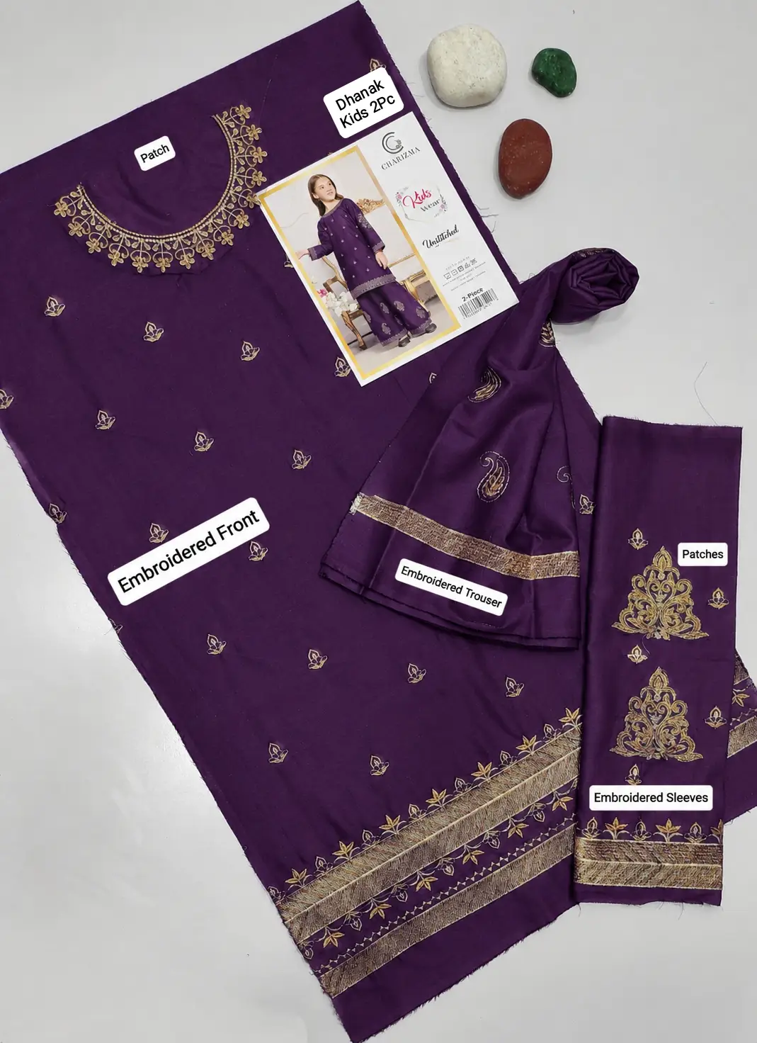 2 Pcs Girl's Dhanak Embroidered Unstitched Suit