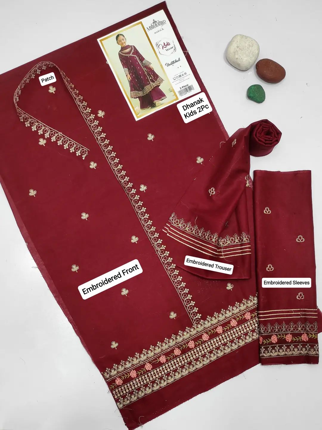 2 Pcs Girl's Dhanak Embroidered Unstitched Suit