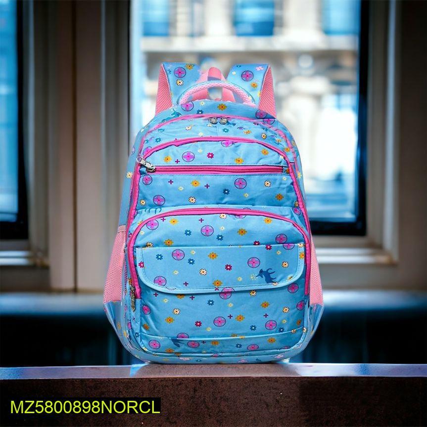 Kids School Backpack Blue Floral Nylon 17"