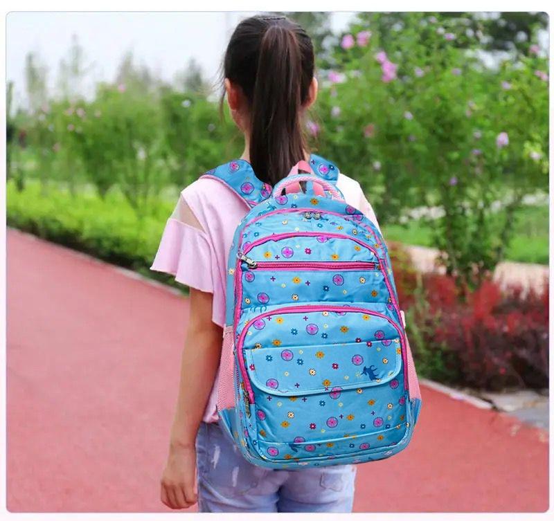 Kids School Backpack Blue Floral Nylon 17"