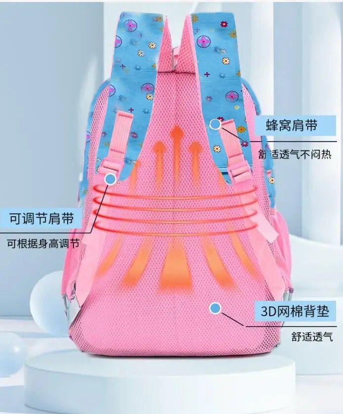 Kids School Backpack Blue Floral Nylon 17"