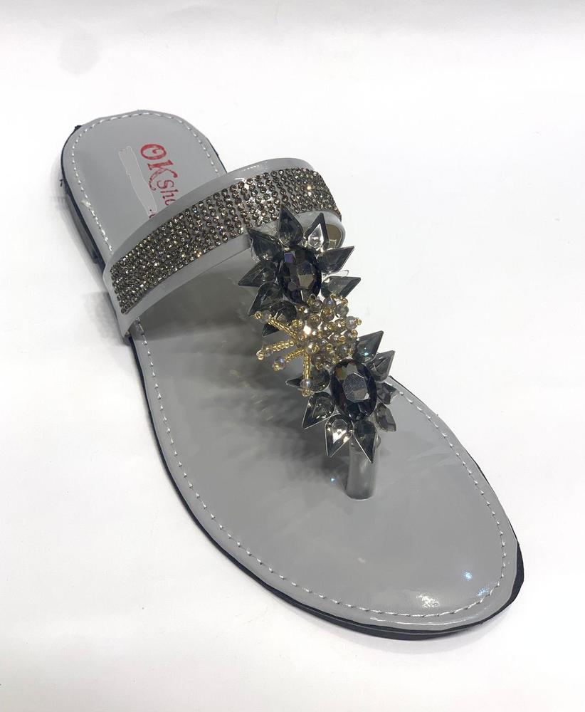 Women's Silver Crystal Flats with Crystal Embellishment