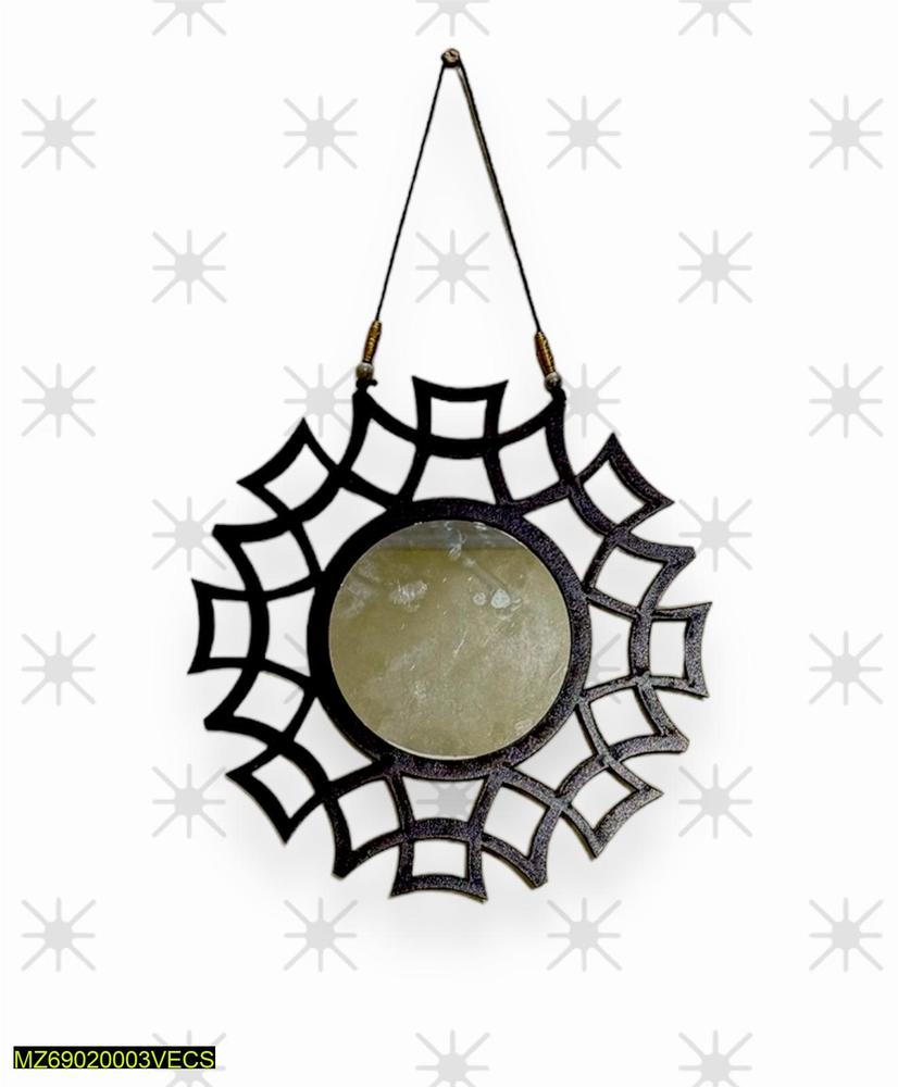 Wooden Wall Mirror Sunburst Design for Home Office