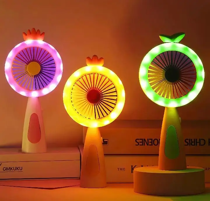 Mini Fan Rechargeable with LED Light Portable USB Handheld Fan | Mini Fans for School Kids Student Desk Fan Charging Battery Operated Cute Cartoon Mini Fan Quiet Cooling Summer Portable Desktop Fan