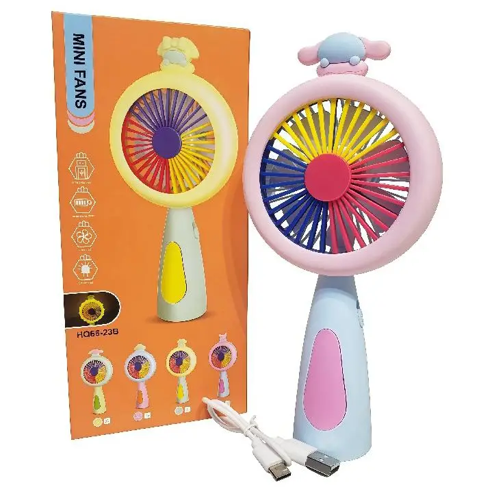 Mini Fan Rechargeable with LED Light Portable USB Handheld Fan | Mini Fans for School Kids Student Desk Fan Charging Battery Operated Cute Cartoon Mini Fan Quiet Cooling Summer Portable Desktop Fan
