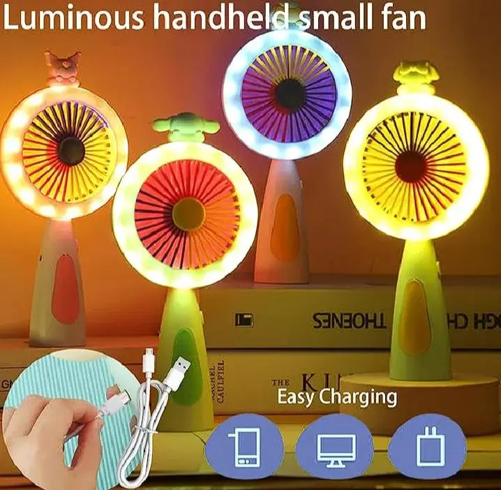 Mini Fan Rechargeable with LED Light Portable USB Handheld Fan | Mini Fans for School Kids Student Desk Fan Charging Battery Operated Cute Cartoon Mini Fan Quiet Cooling Summer Portable Desktop Fan